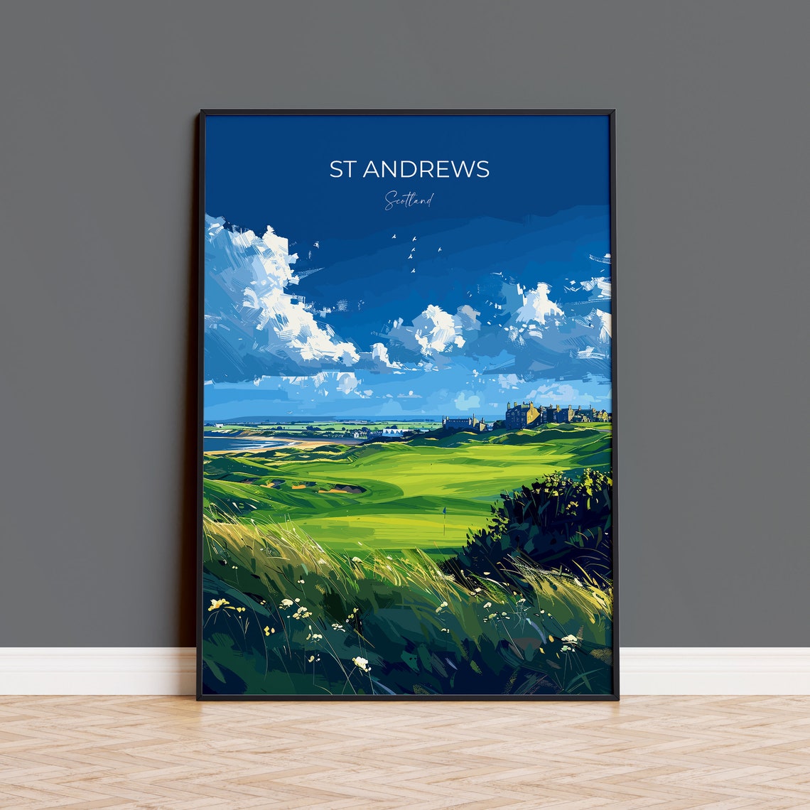 St Andrews Scotland Golf Links Course Seaside Vintage Script Poster