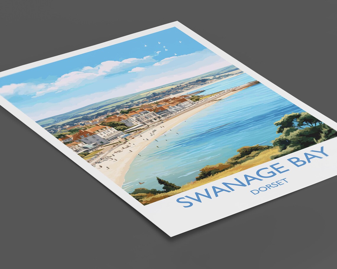 Swanage Bay Travel Poster, Dorset Coast Art Print - Image 2