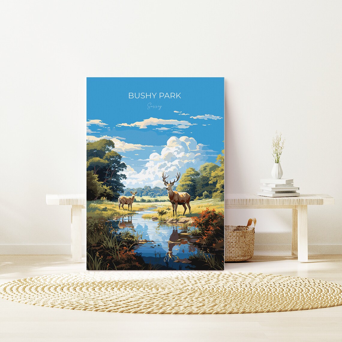 Bushy Park Surrey Red Deer Stag Pond Woodland Wildlife Poster - Image 2