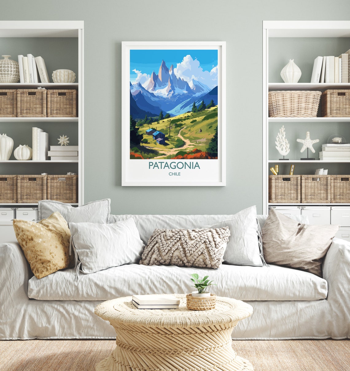 Patagonia Chile Jagged Peaks Alpine Cabins Hiking Travel Poster - Image 4