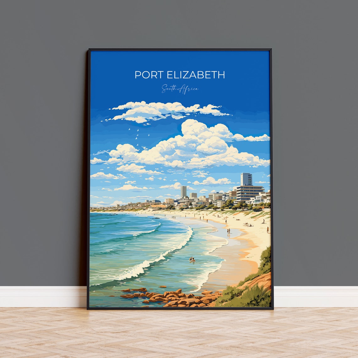 Port Elizabeth South Africa Golden Beach Surf Waves Travel Poster