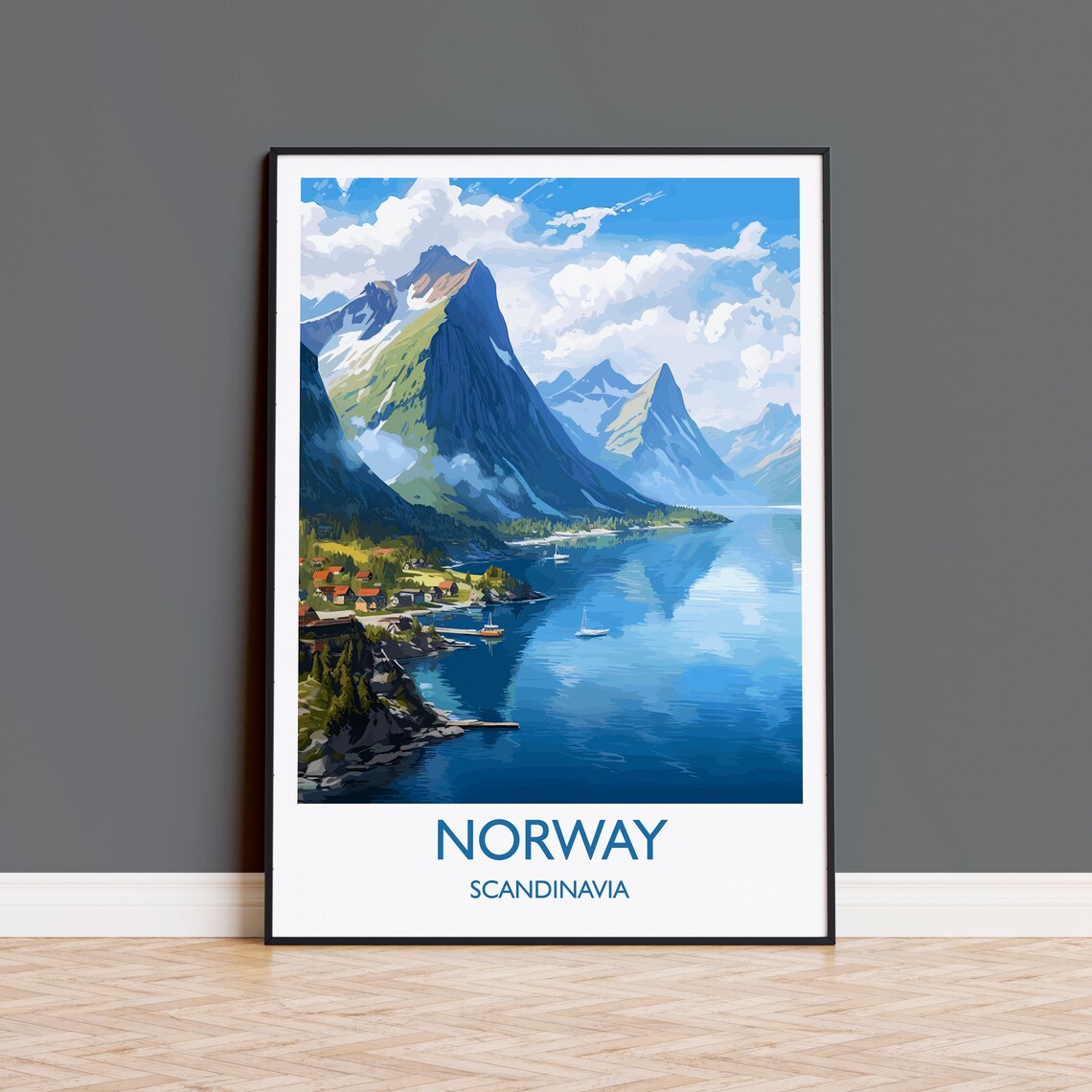 Norway Fjord Steep Peaks Mirror Calm Water Scenic Travel Poster