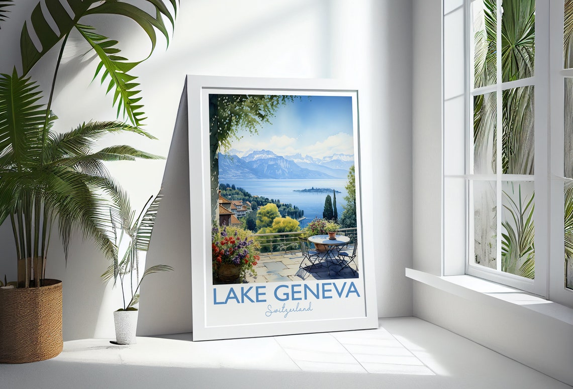 Lake Geneva Poster Travel Print Of Lake Geneva Lake Geneva Switzerland Lake Geneva Art Gift Switzerland Travel Watercolour Gift - Image 4