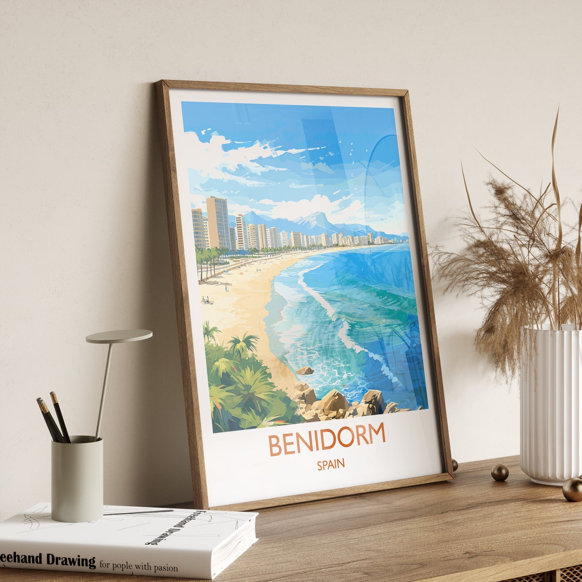 Benidorm Spain Retro Travel Poster Beach Towers Turquoise Waves Resort - Image 3