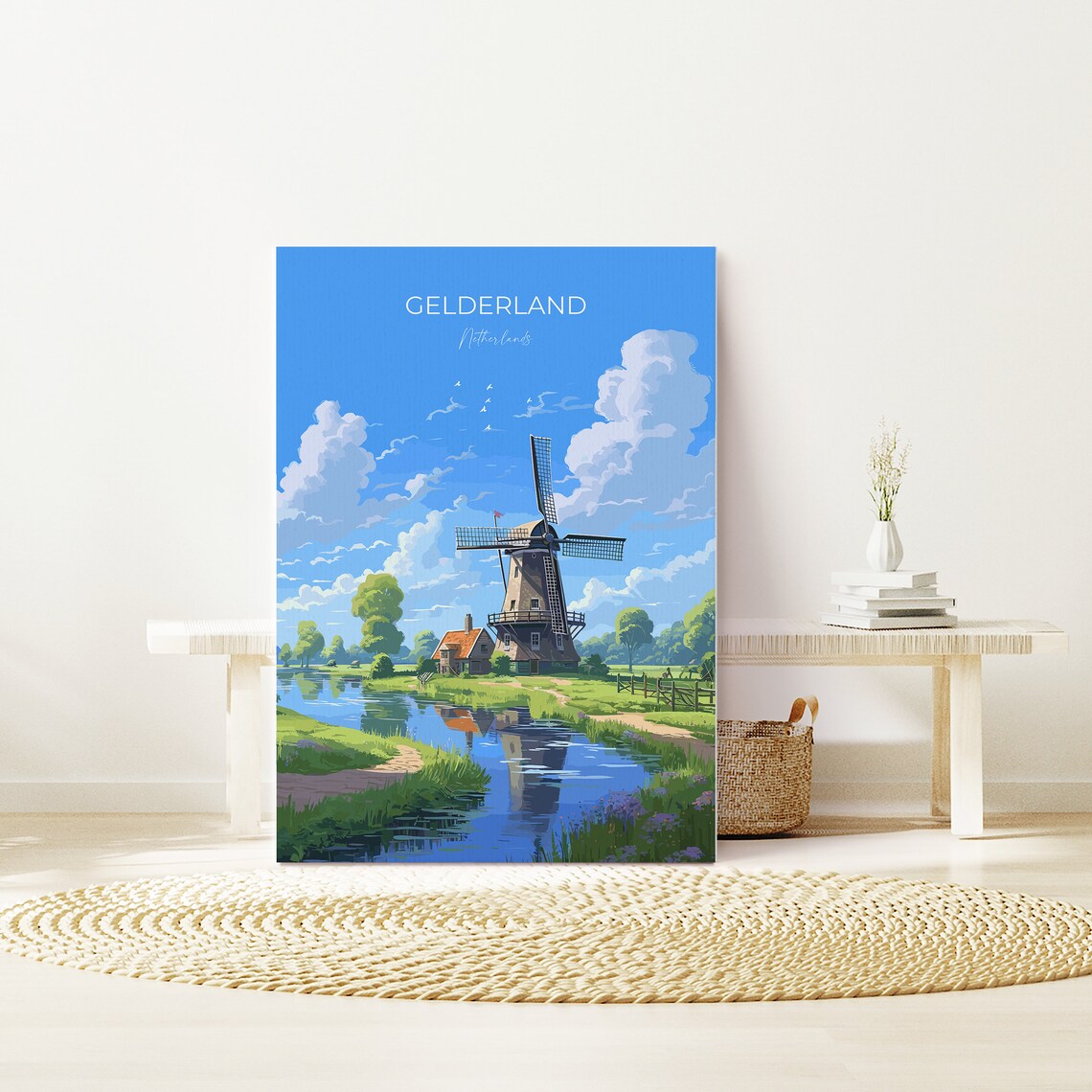 Gelderland Dutch Windmill Netherlands Canal Countryside Poster - Image 3