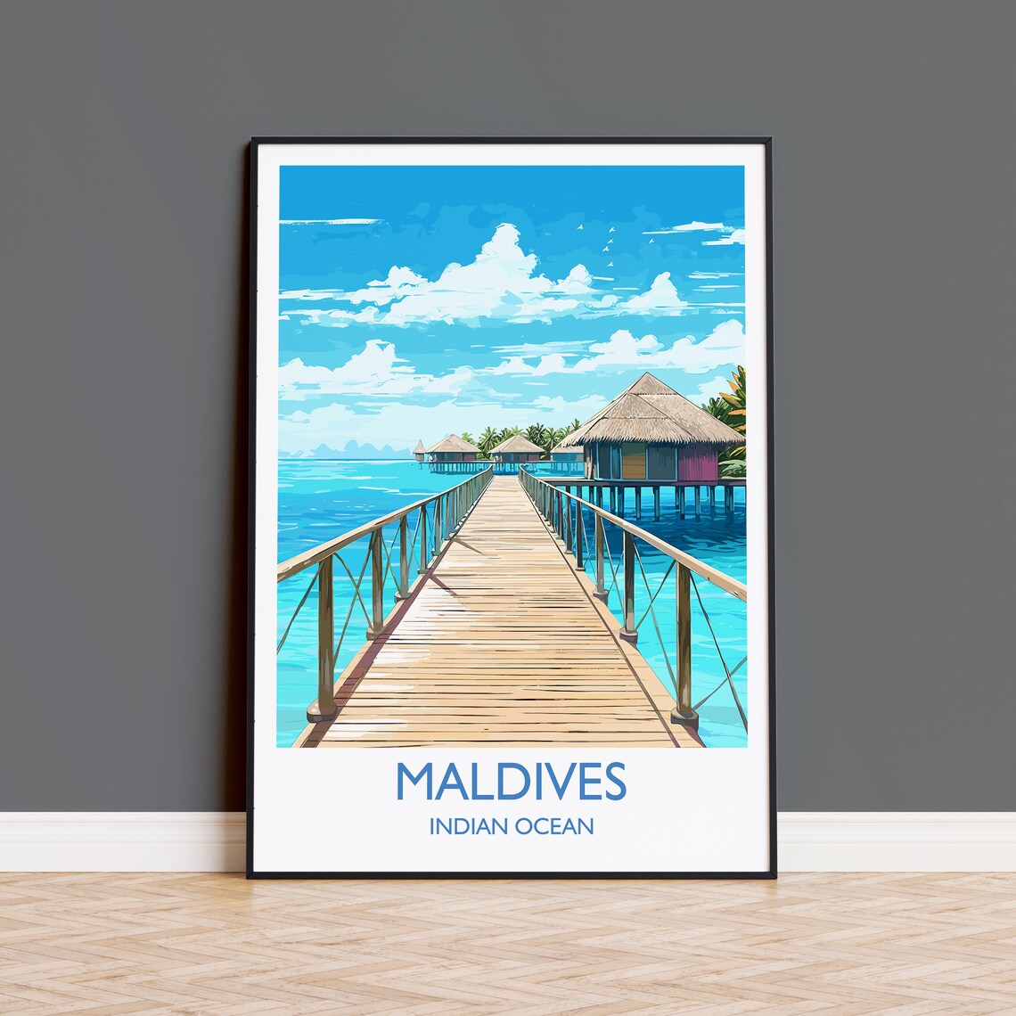 Maldives Travel Poster, Indian Ocean Place Print