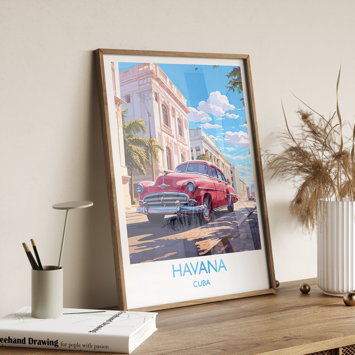 Havana Cuba Classic Red Car Colonial Street Retro Travel Poster - Image 3