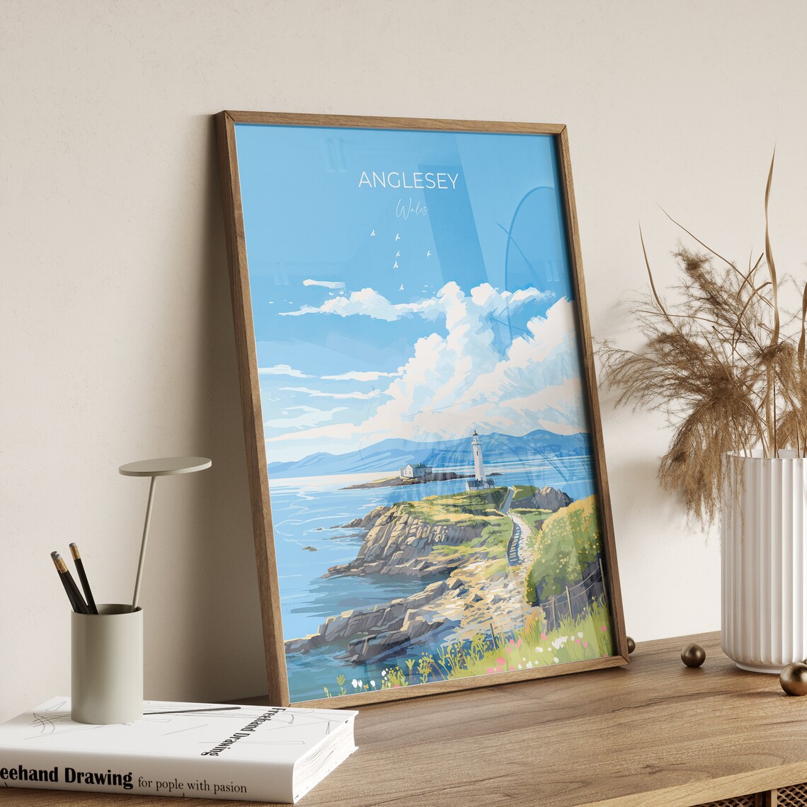 Anglesey Wales Lighthouse Rocky Headland Wild Coast Travel Poster - Image 2