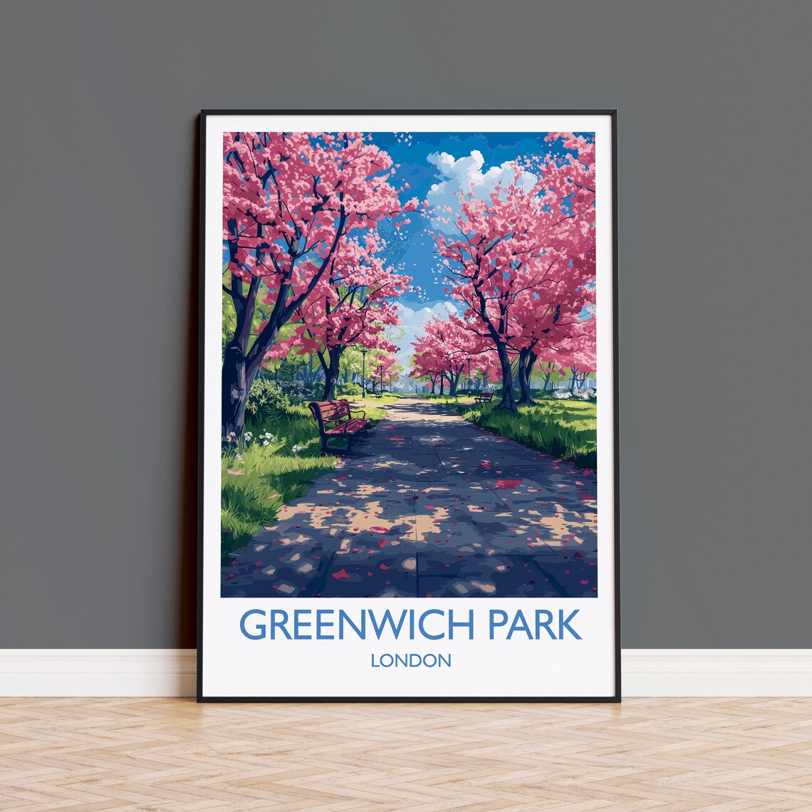 Greenwich Park Travel Poster, Spring Blossom