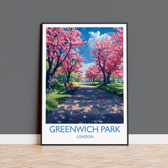 Greenwich Park Travel Poster, Spring Blossom