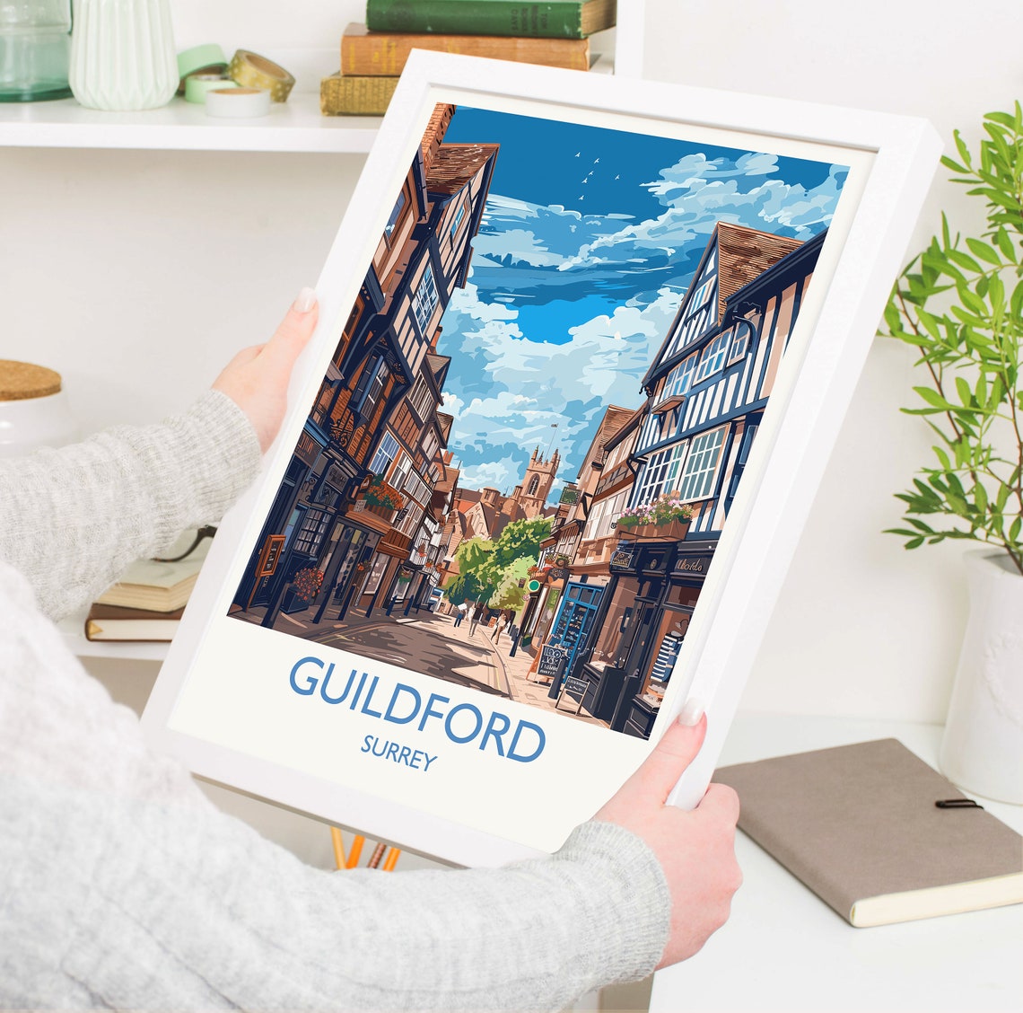 Guildford Travel Poster Travel Print Of Guildford Surrey Poster Guildford Art Gift London Art Lovers Uk Travel Gift - Image 5
