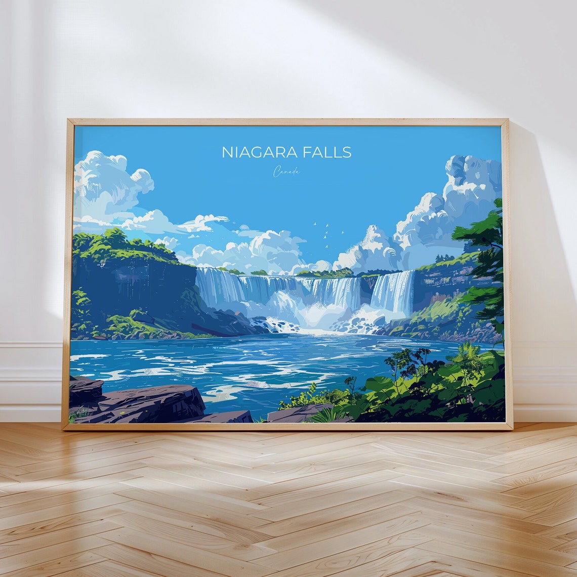 Niagara Falls Canada Horseshoe Falls Mist Blue Sky Travel Poster