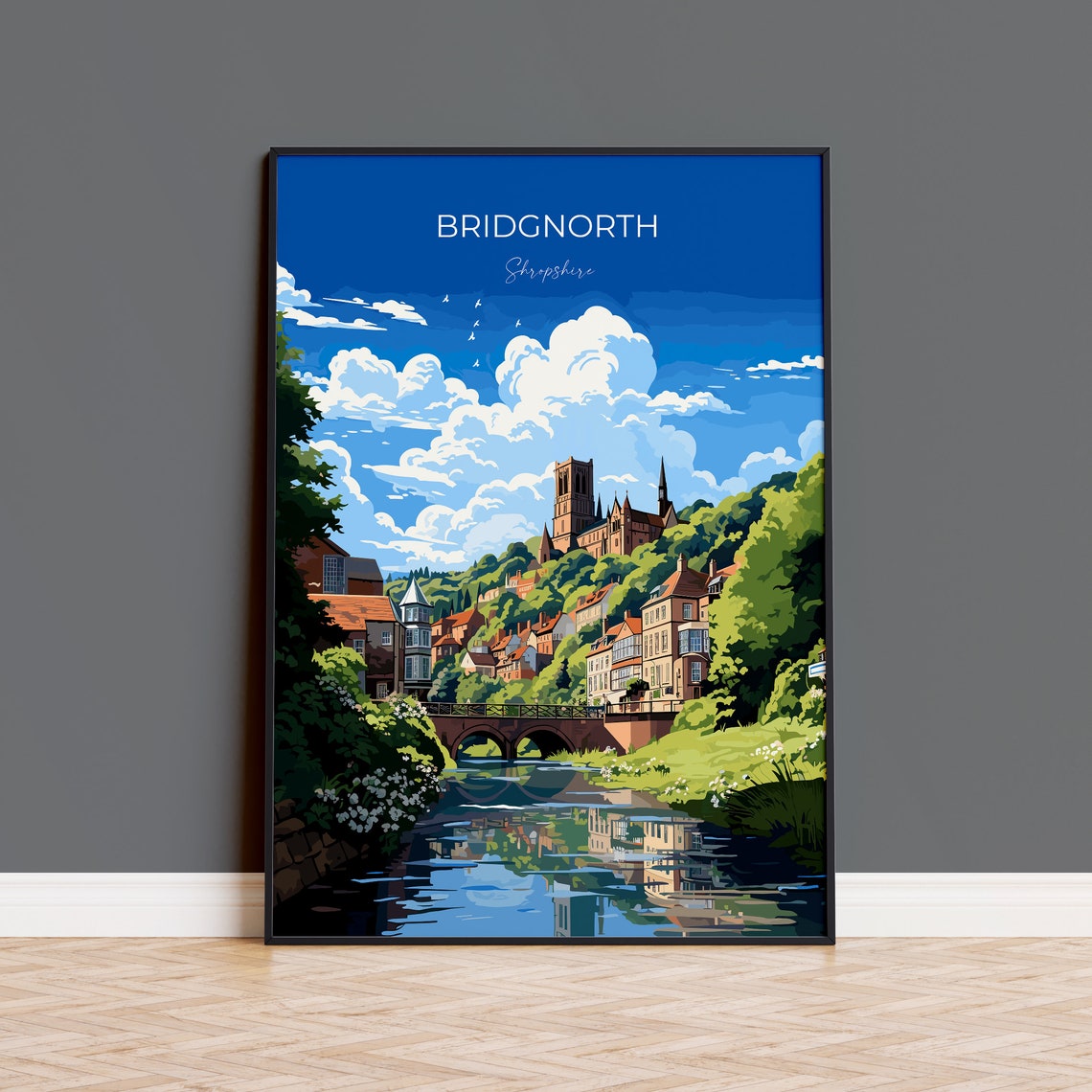 Bridgnorth Shropshire River Town Bridge Vintage Travel Poster