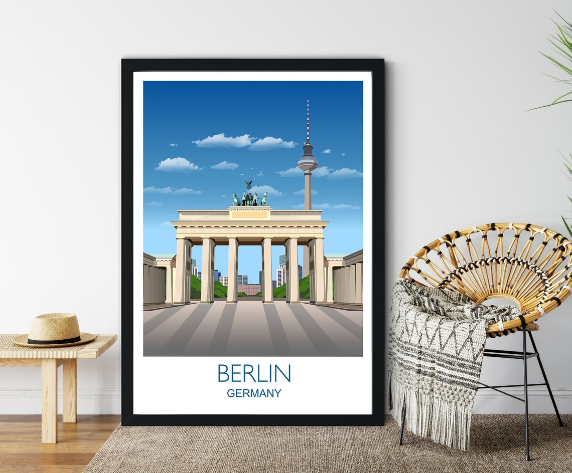 Berlin Germany Brandenburg Gate TV Tower Landmark Scene Art Poster