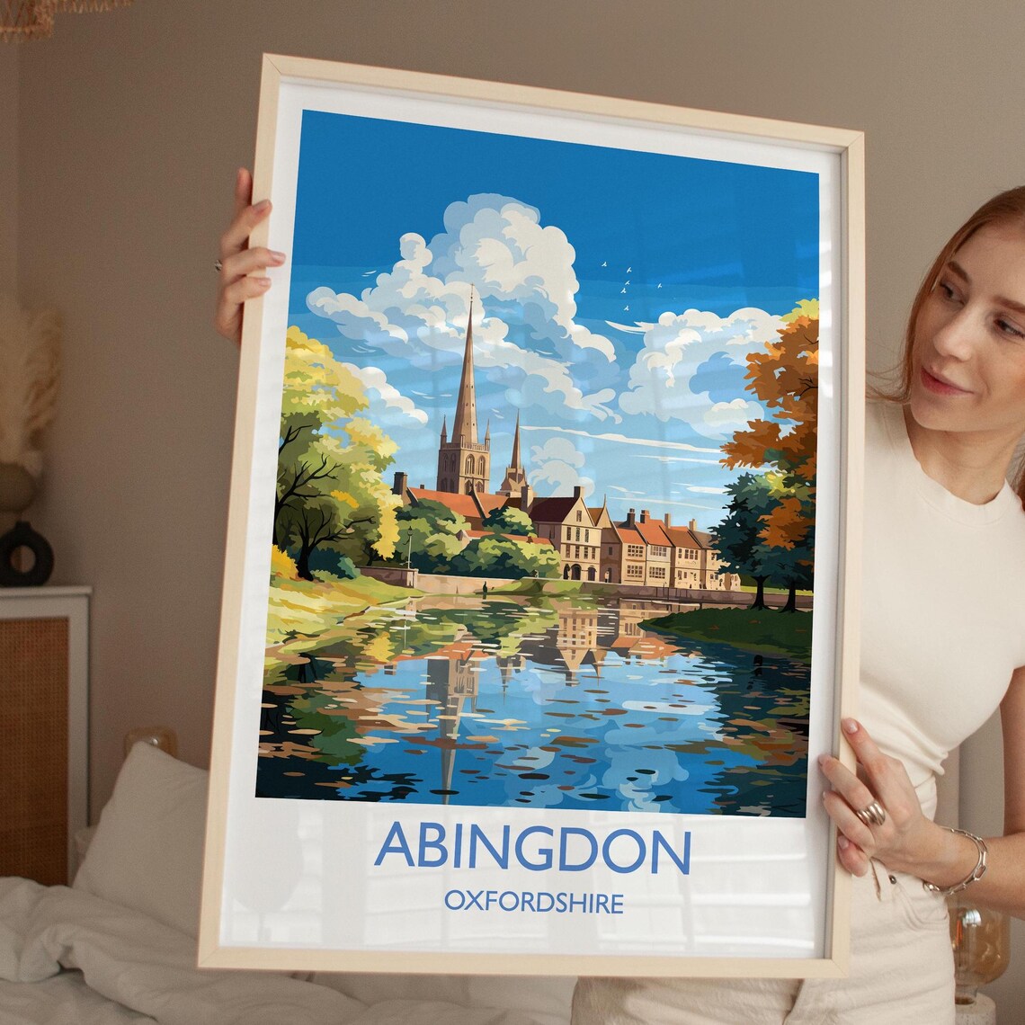 Abingdon Oxfordshire Autumn Church Reflection Vintage Travel Poster - Image 4