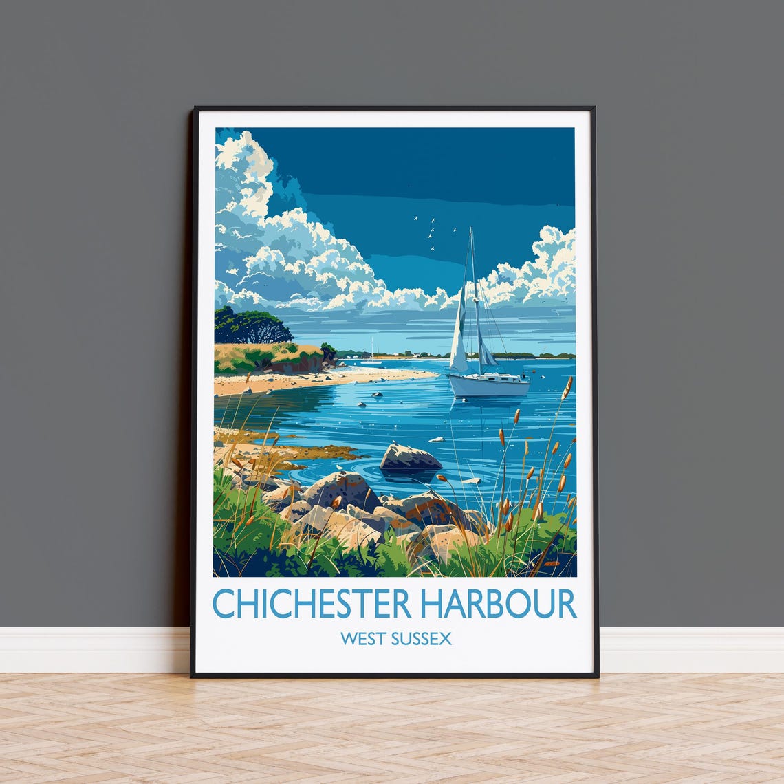 Chichester Harbour Sailboat Scene Poster With White Border Art