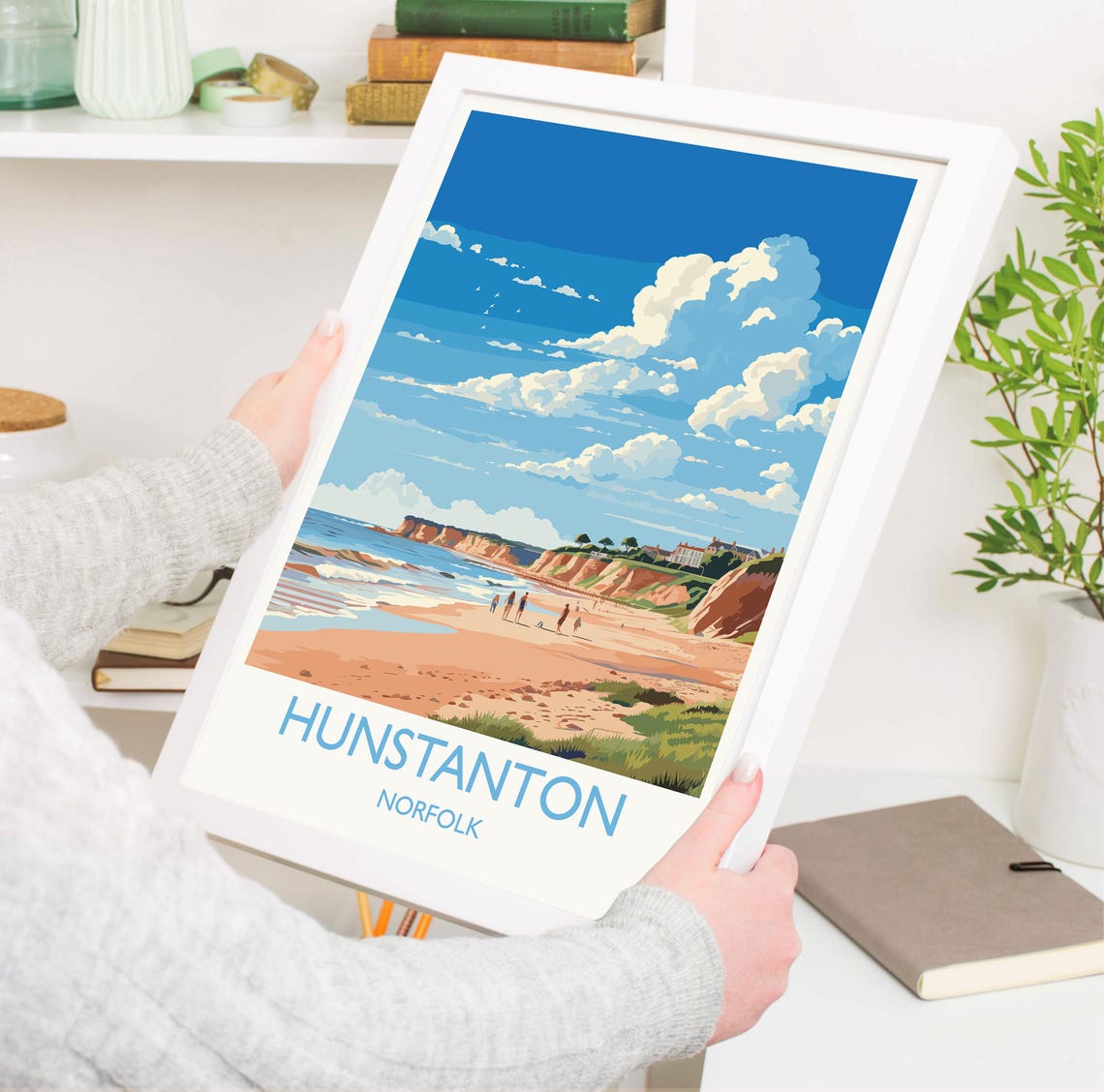 Hunstanton Norfolk Sandy Beach Red Cliffs Poster White Border - Image 3
