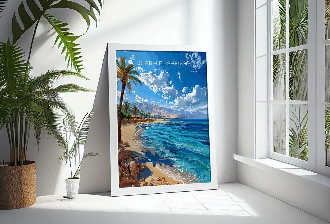 Sharm El Sheikh Egypt Palm Fringed Rocky Beach Travel Poster - Image 2