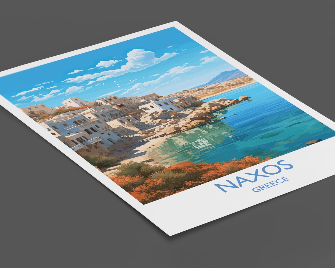 Naxos Greece White Village Rocky Coast Crystal Bay Travel Poster - Image 2