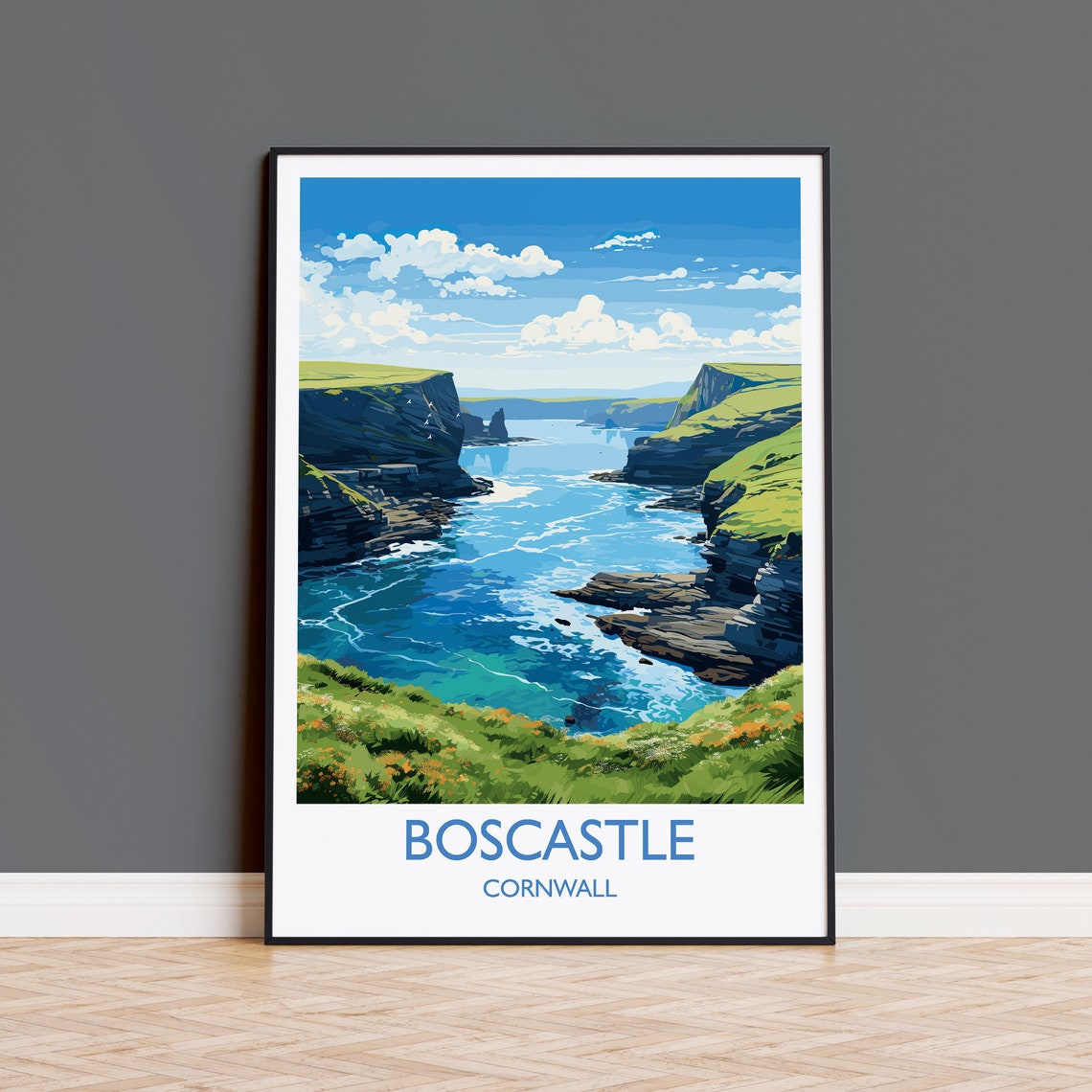 Boscastle Cornwall Dramatic Sea Cliffs Rocky Cove Coastal Poster