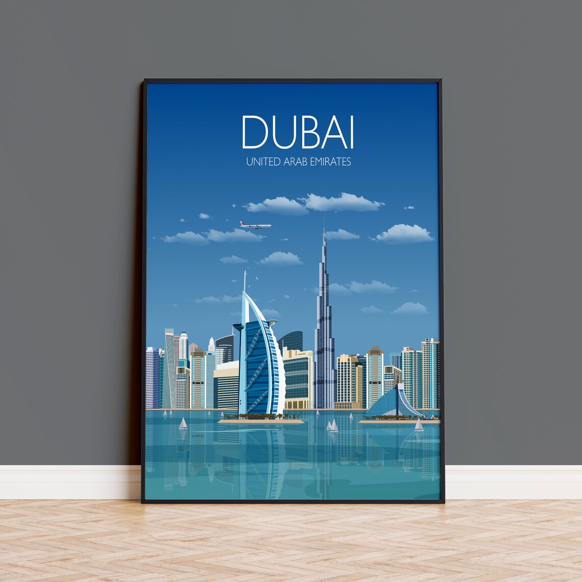 Dubai Travel Poster, United Arab Emirates Cityscape