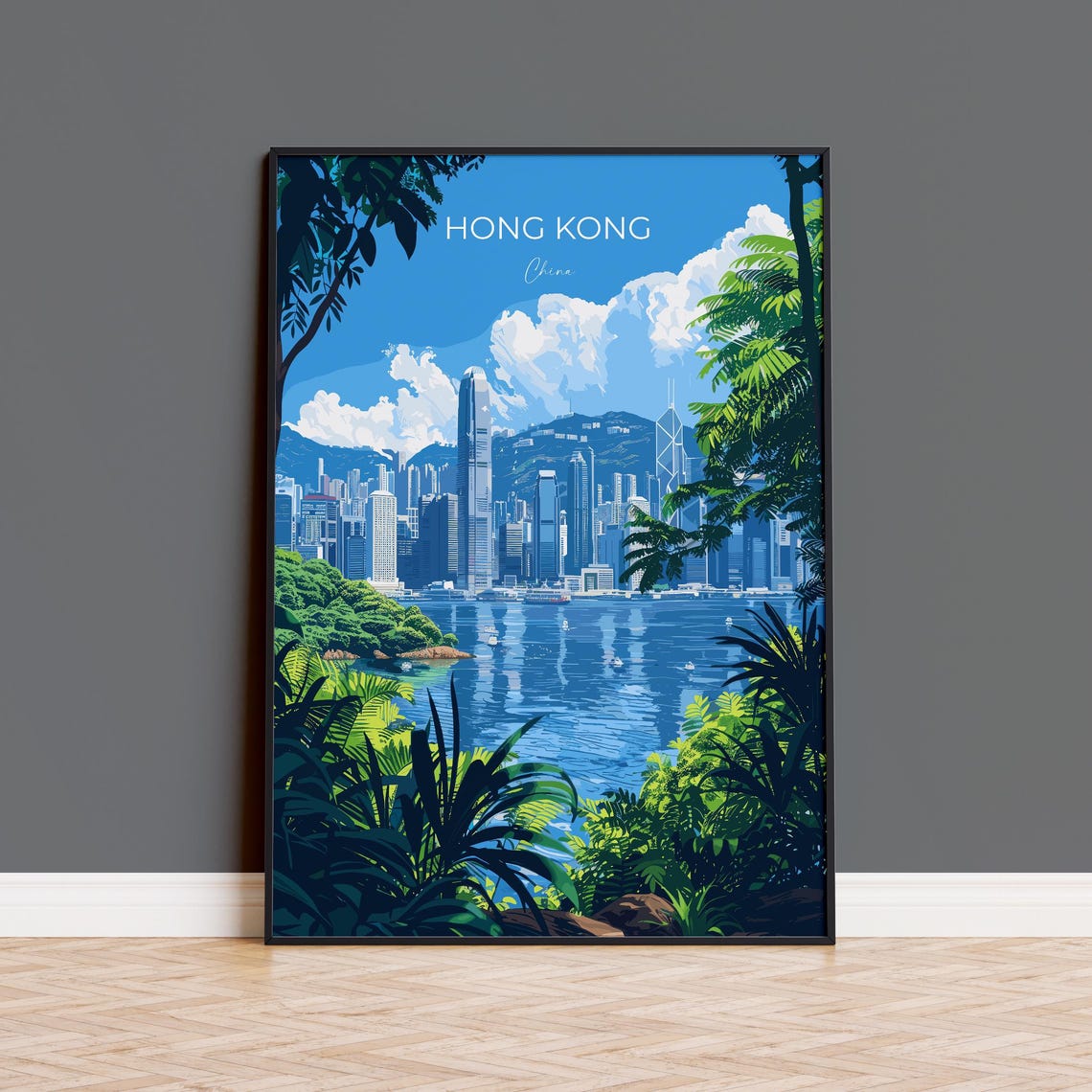 Hong Kong Travel Poster Travel Print Of Hong Kong Hong Kong Art Lovers Gift China Wall Art Gift
