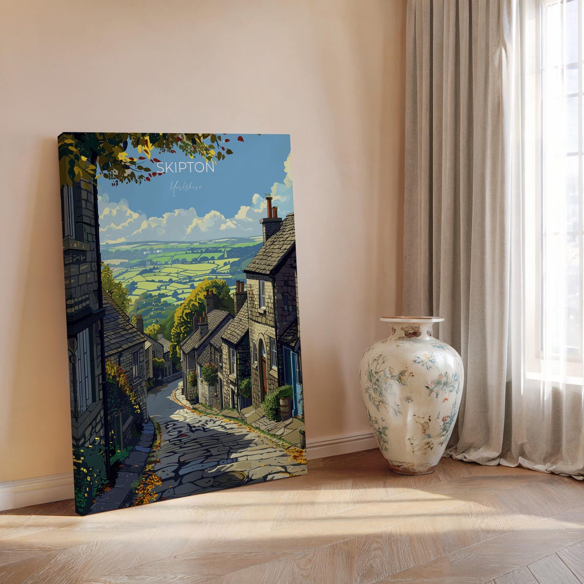 Skipton Yorkshire Cobbled Stone Lane View Modern Travel Poster - Image 2