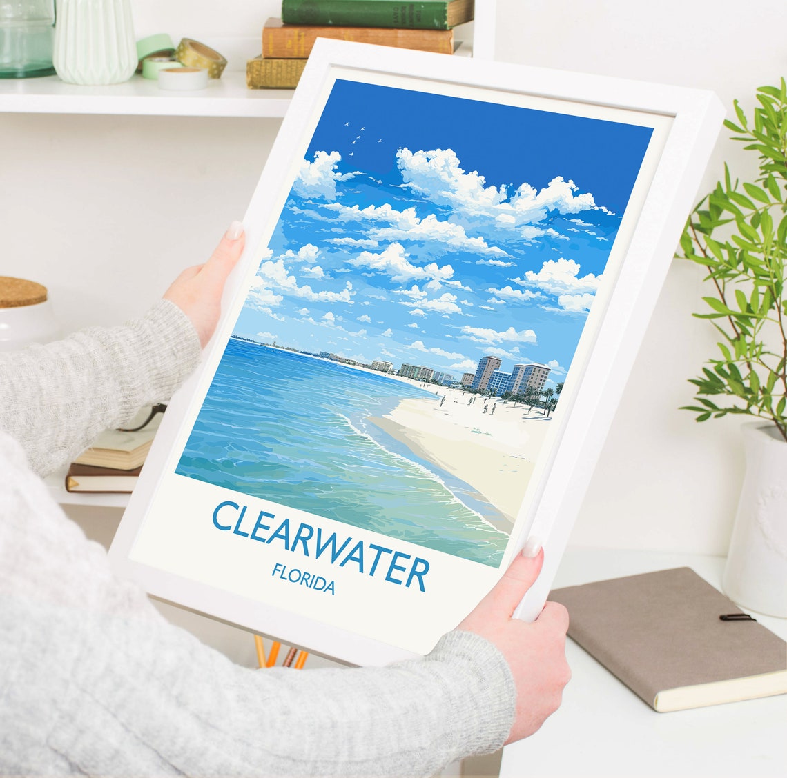 Clearwater Florida White Sand Beach Waves Travel Poster Wall Decor - Image 5