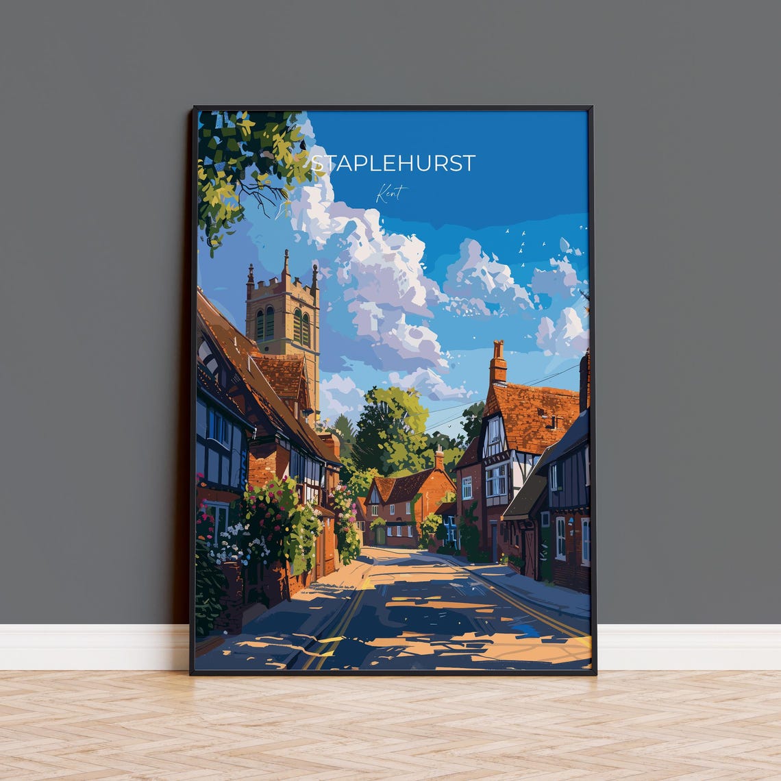Staplehurst Kent Church Tower Village Street Sunny Day Travel Poster