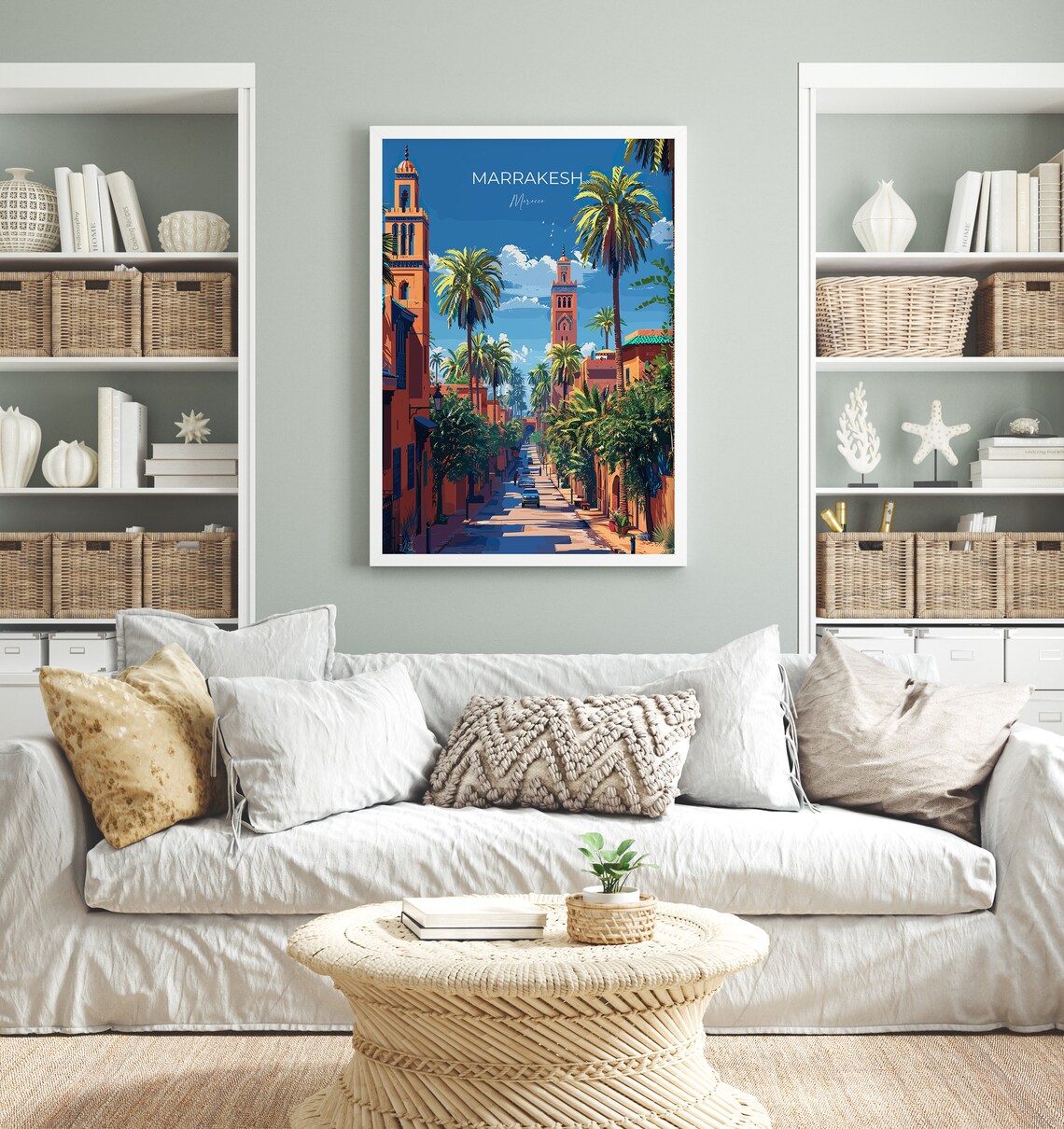 Marrakesh Morocco Palm Lined Street Minarets Old Town Travel Poster - Image 2