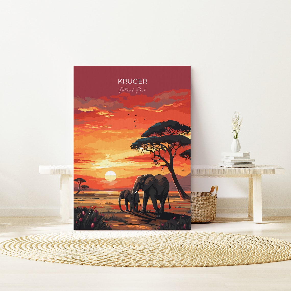 Kruger National Park Sunset Elephants Acacia Silhouette Safari Poster - Image 3