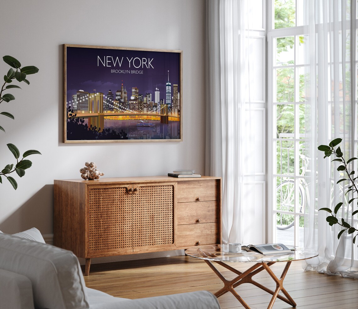 New York Brooklyn Bridge Travel Poster, Travel Print - Image 2
