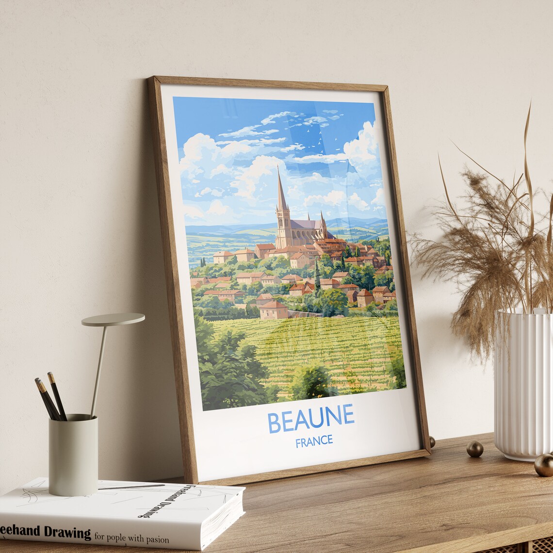 Beaune France Vineyard Village Church Spire Burgundy Wine Poster - Image 3