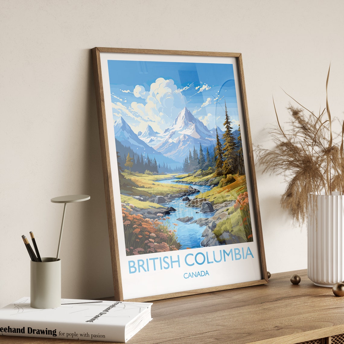 British Columbia Canada Mountain River Valley Summer Scene Poster - Image 3