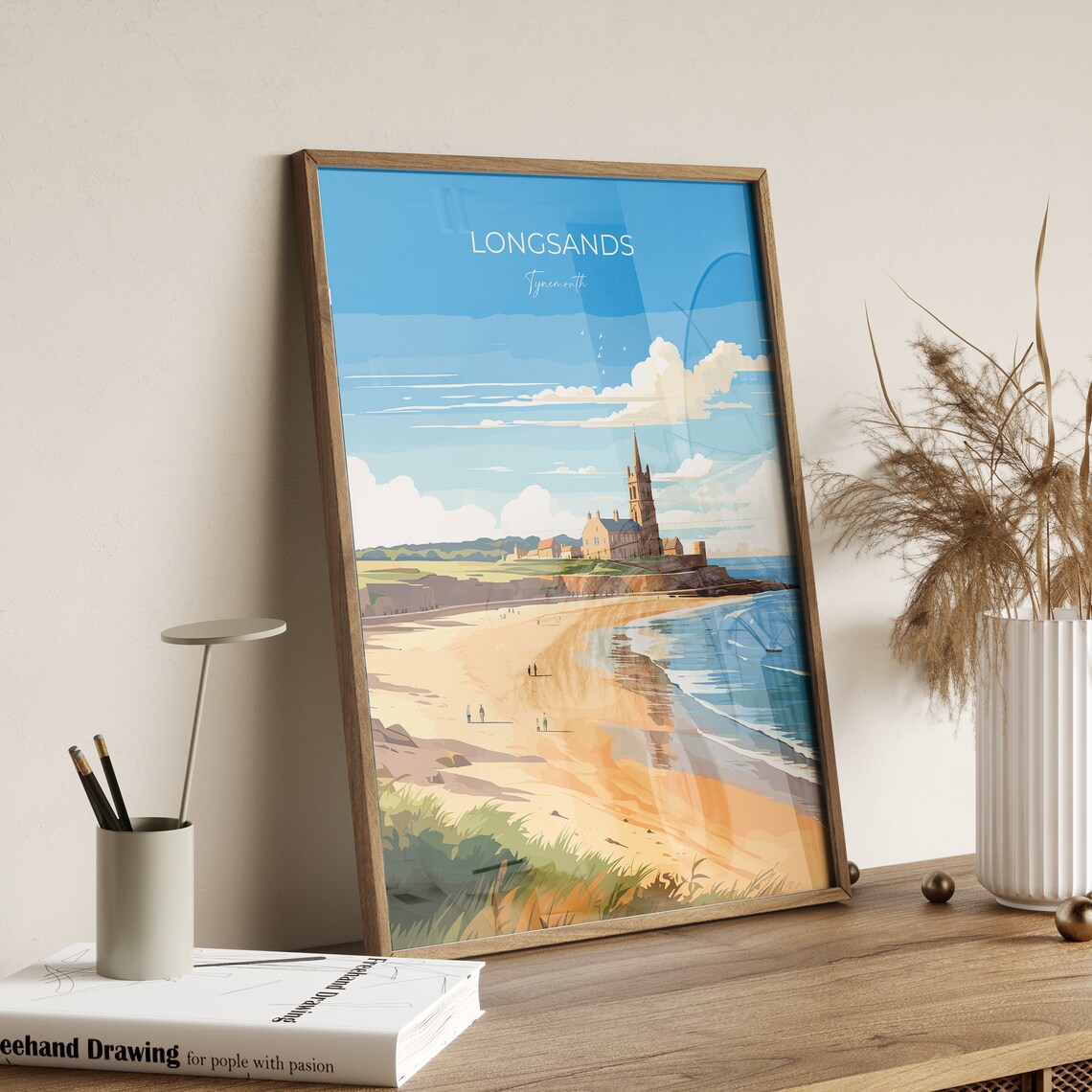 Longsands Tynemouth Golden Beach Church Seaside Travel Poster - Image 3