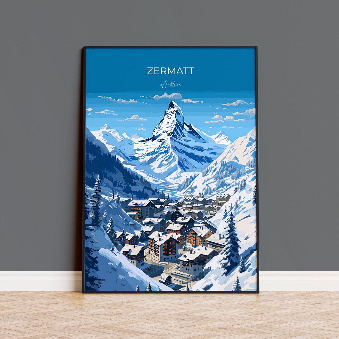 Zermatt Matterhorn Alpine Village Ski Resort Snowy Winter Poster