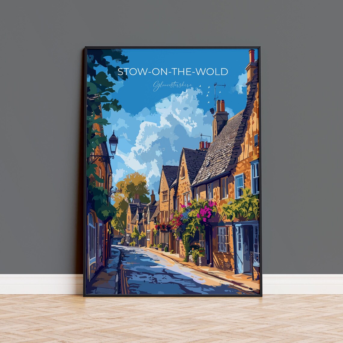 Stow On The Wold Gloucestershire Honey Stone Cottages Street Poster