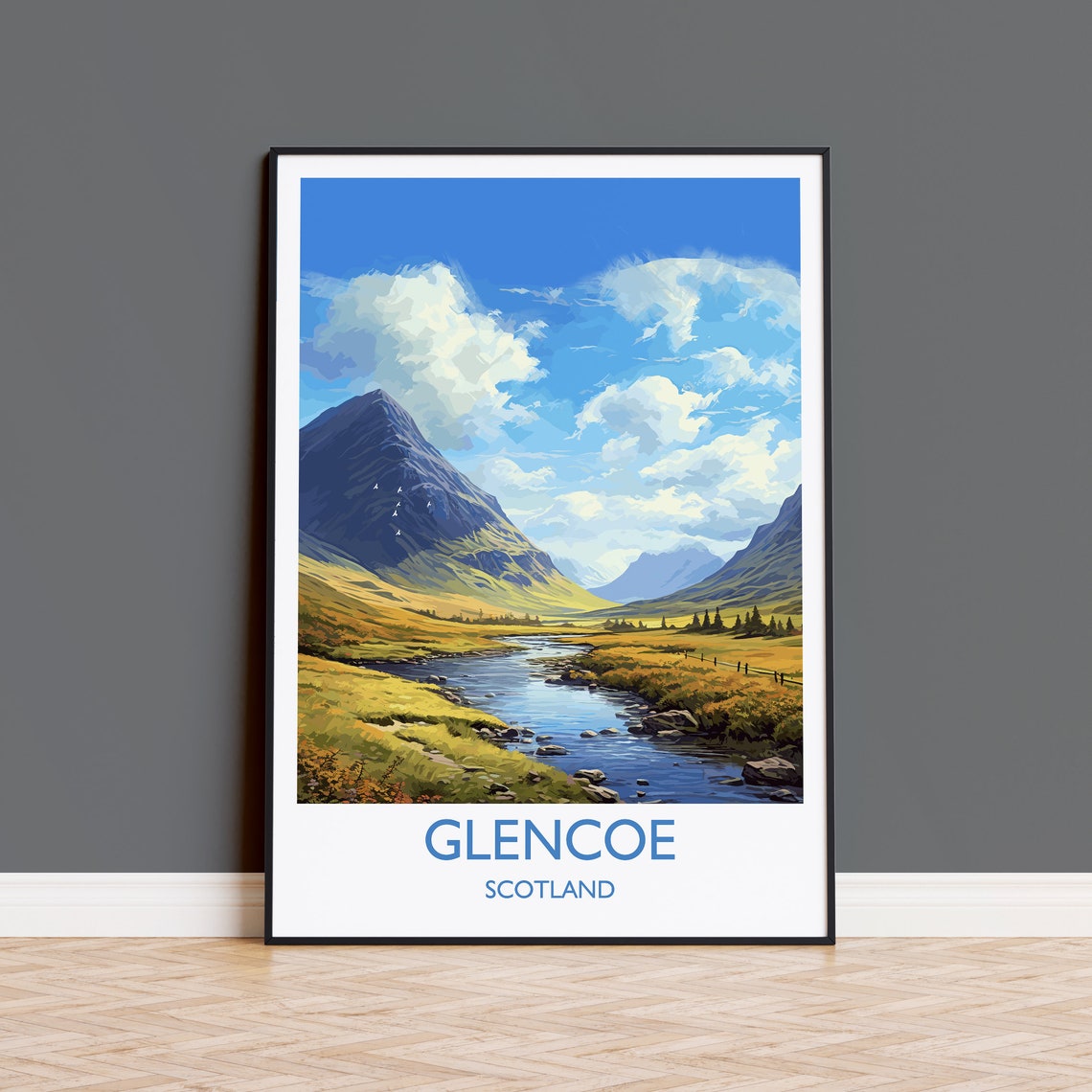 Glencoe Scotland Highland Valley River Mountain View Art Poster