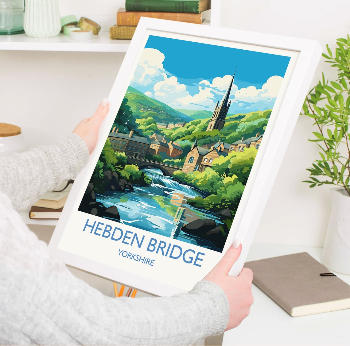 Hebden Bridge Yorkshire Church River Stone Bridge Travel Poster - Image 5
