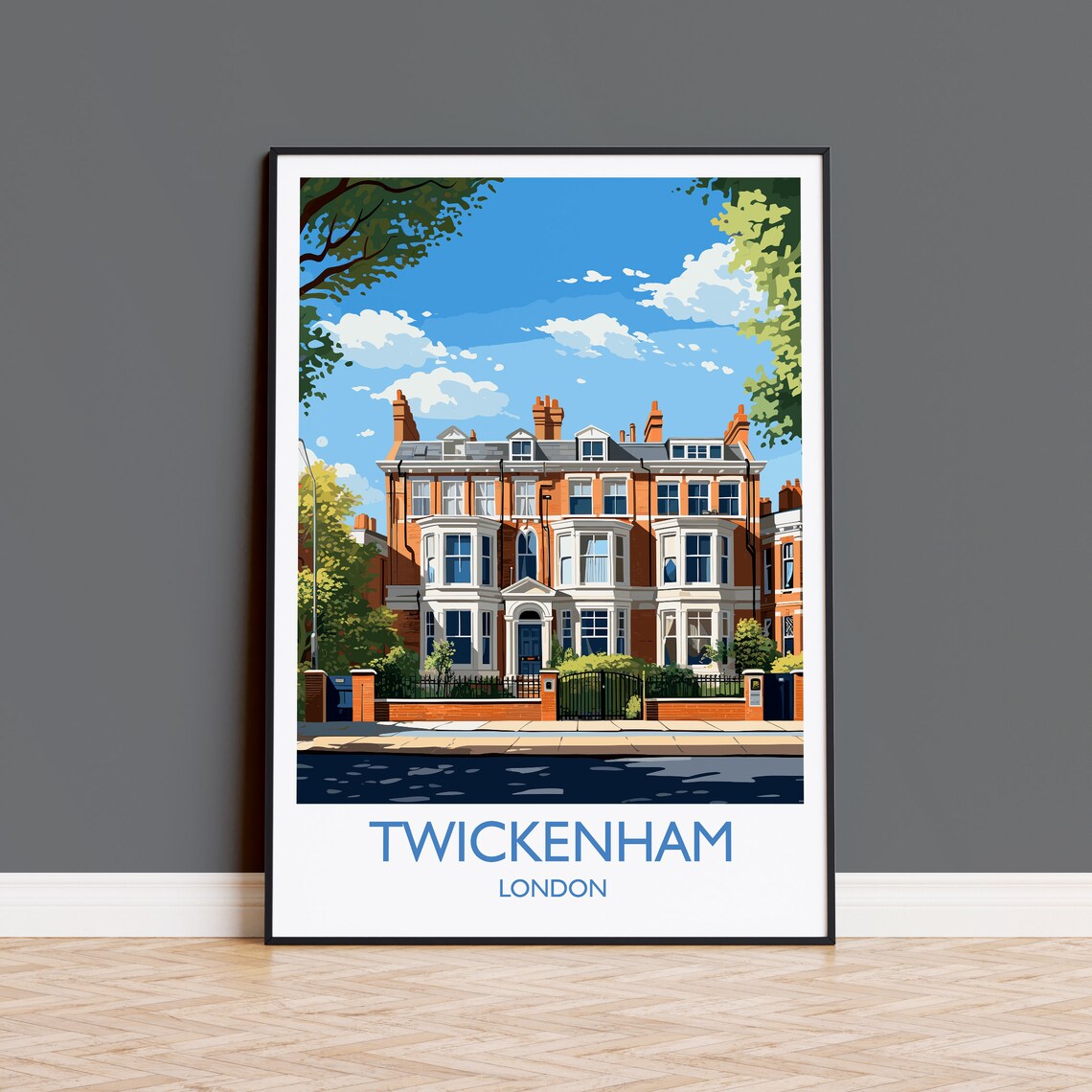 Twickenham London Red Brick Victorian Villa Street Travel Poster