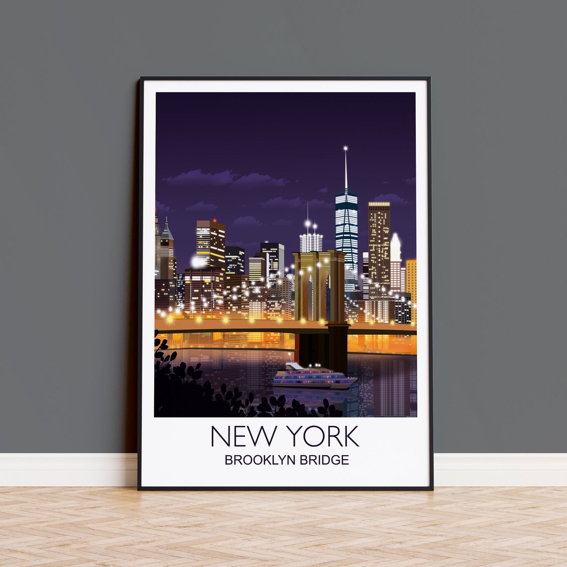 New York Travel Poster, Brooklyn Bridge