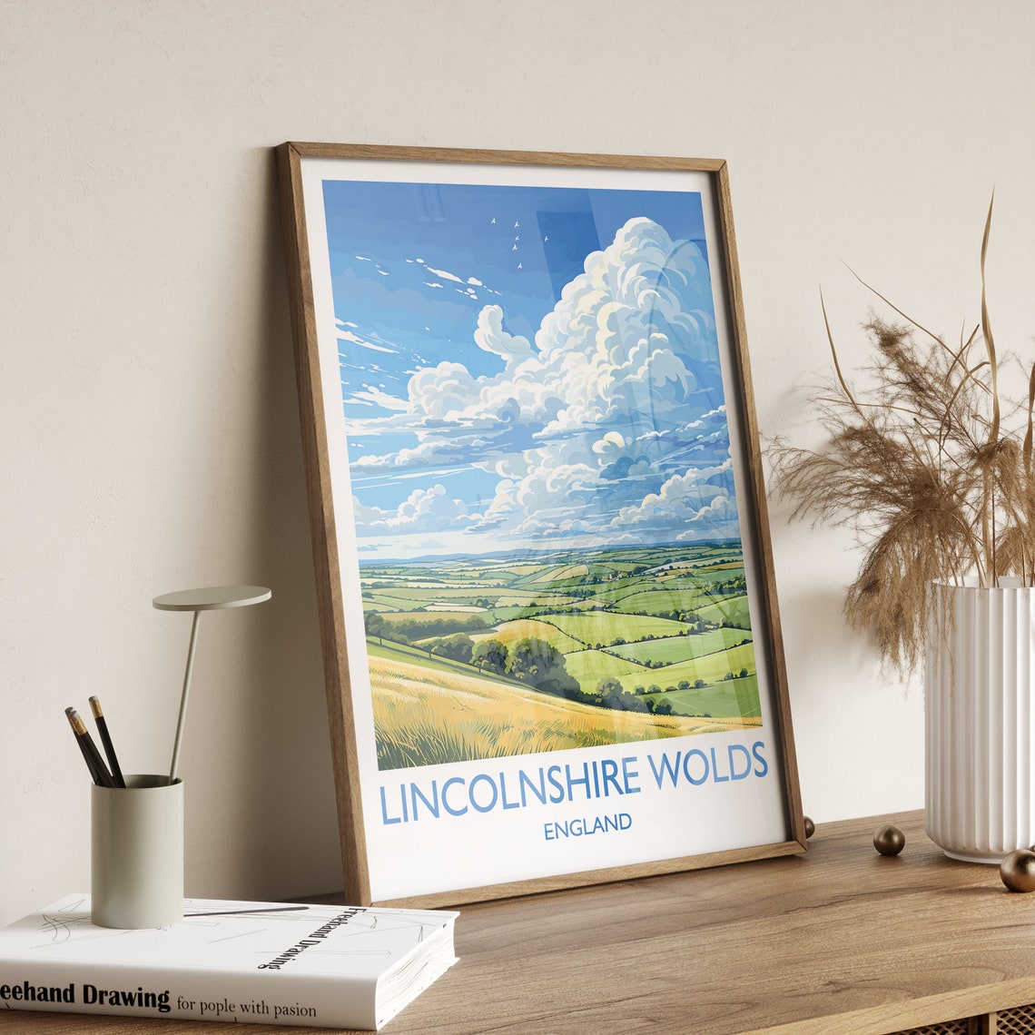 Lincolnshire Wolds Travel Poster Wall Art Travel Print Of Lincolnshire Wolds England Lincolnshire Art Lovers Gift Travel Art Gift - Image 2