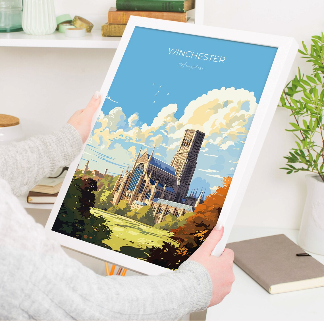 Winchester Cathedral Hampshire Autumn Trees Vintage Travel Poster - Image 5