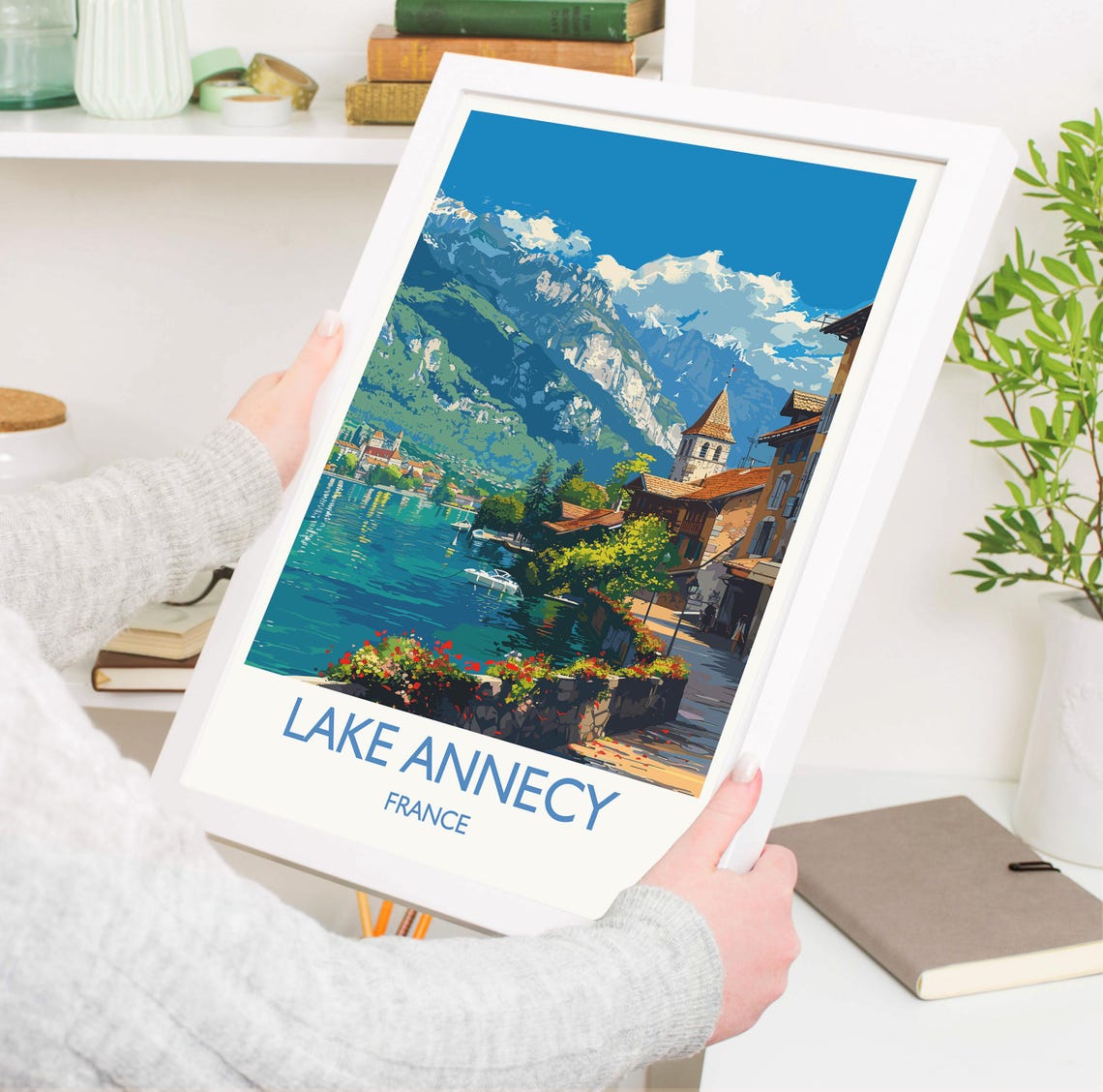 Lake Annecy Travel Poster Wall Art Travel Print Of Lake Annecy Lake Annecy Art Lovers Gift France French Lakes Art Gift - Image 3