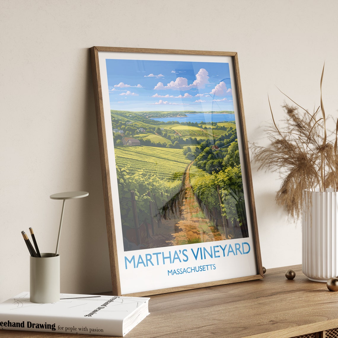 Martha's Vineyard Massachusetts Rolling Vineyards Landscape Poster - Image 3