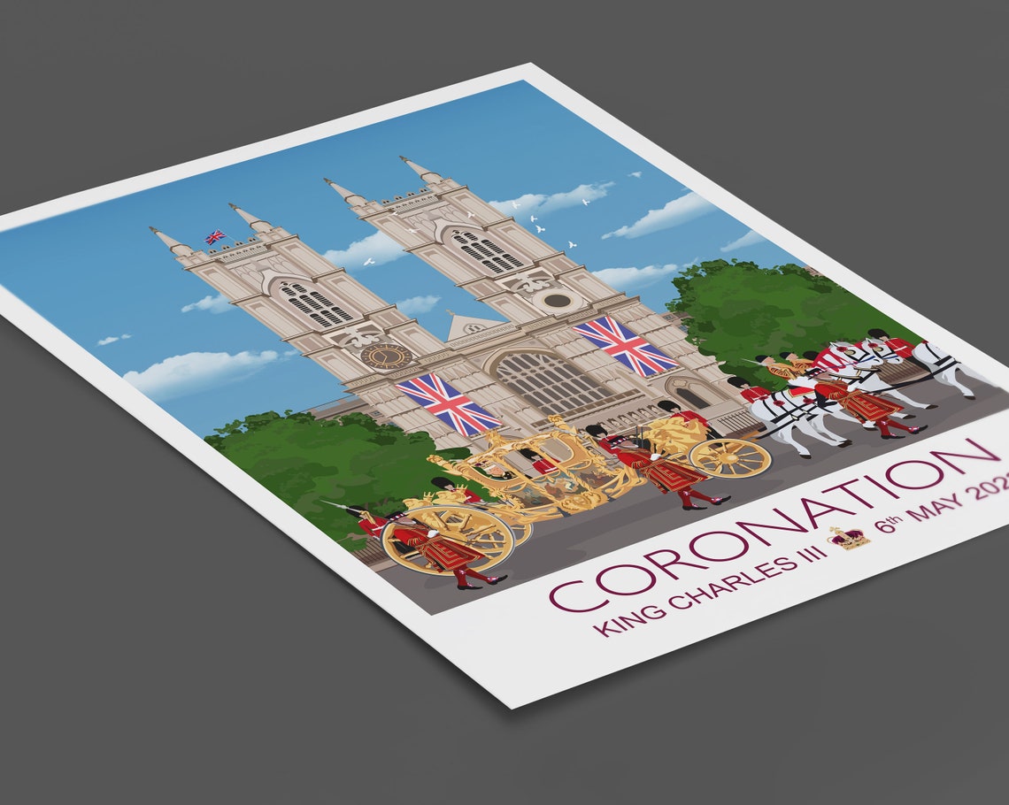 King Charles III Coronation Westminster Abbey Gold Coach Royal Poster - Image 3