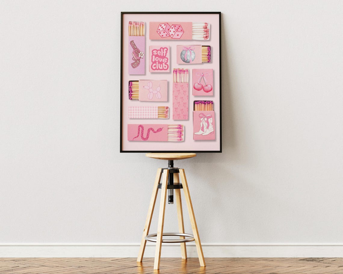 Pink Matchbox Collage Self Love Club Trendy Girly Aesthetic Poster - Image 2