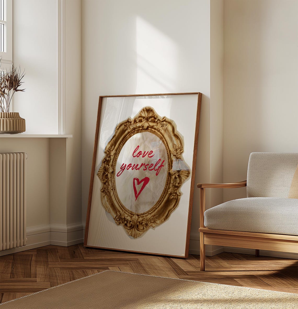 Love Yourself Red Script Gold Vintage Frame Self Love Wall Poster - Image 6