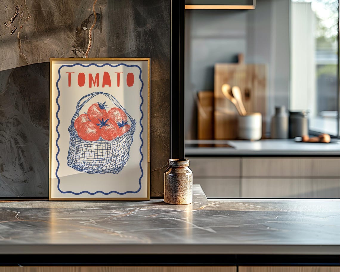 Tomato Basket Hand Drawn Modern Kitchen Art Illustration Poster - Image 7