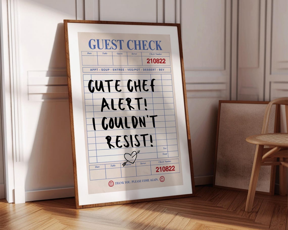 Cute Chef Alert Guest Check Print Trendy Wall Art Prints Kitchen Wall Art Retro Art Print Funky Decor Dining Room Poster Print - Image 8